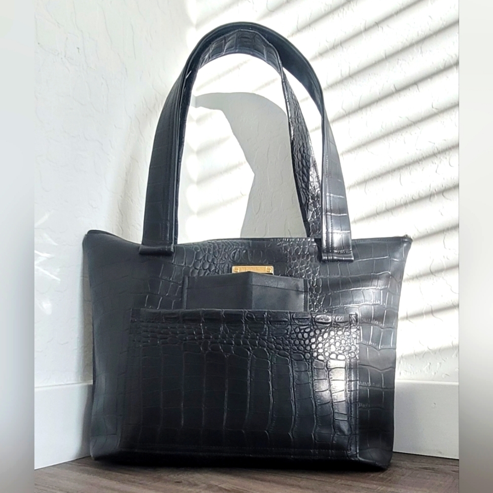 Black Faux Leather Tote